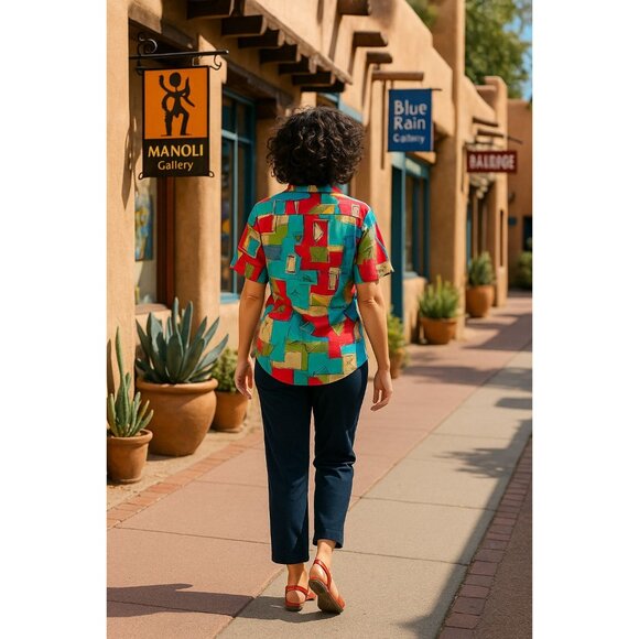 Alfred Dunner 12 Abstract Print Shirt Boldwear Retro Colorblock Artwear Blouse - Picture 7 of 13